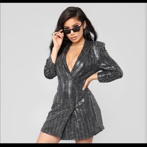 NEW! Fashion Nova Blazer Jacket Dress XL Dying to Know My Name Black Silver